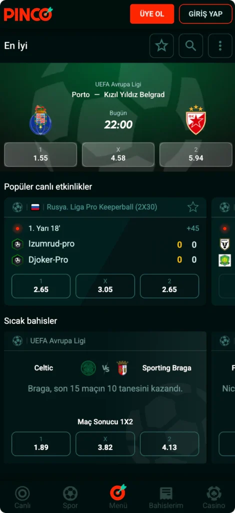 Pinco yenilenmiş modern arayüz