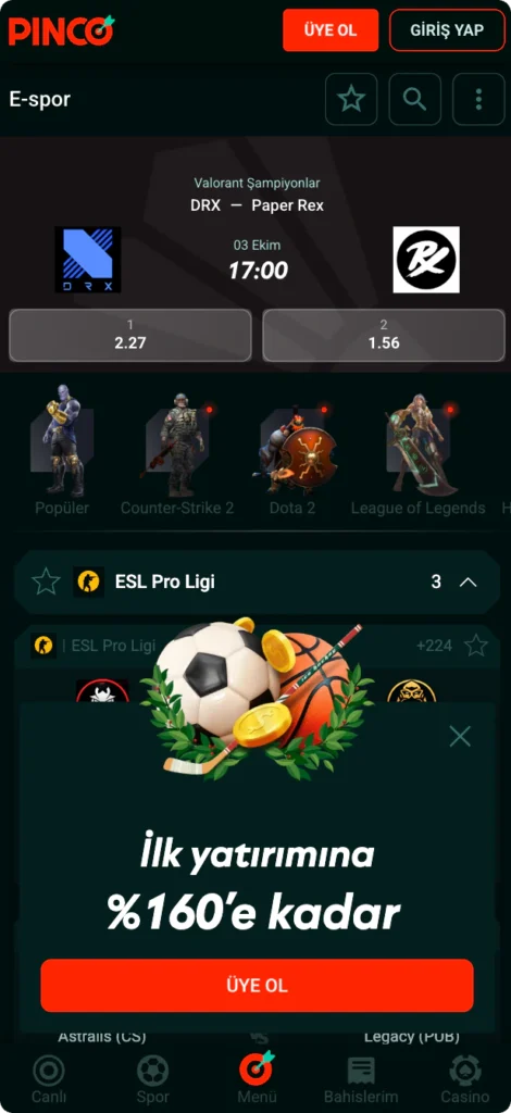 Pinco canlı casino masaları